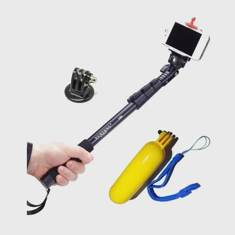 Kit Acessórios Boia Flutuante GoPro Hero + Bastão Pau Self Yunteng 1228 Bluetooth + Adaptador de Tripé Hero Tripod Mount