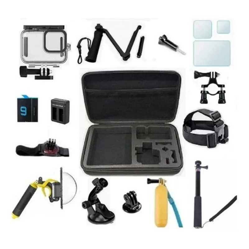 Kit Com Acessórios Componentes Para GoPro Hero 9 Black Hero10 Black Mala Estanque Dome Película Carregador Bateria 3 Way