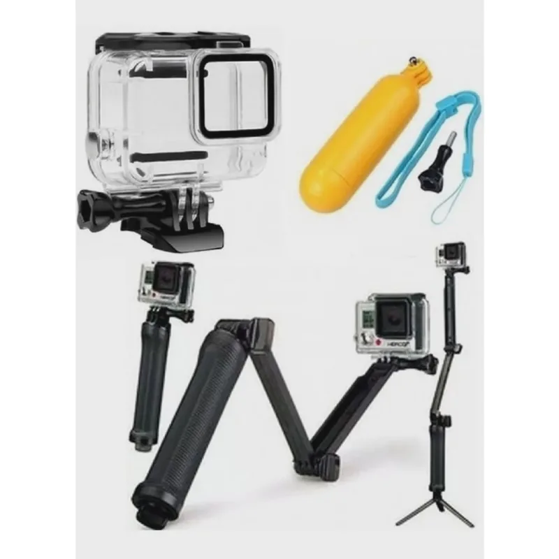 Kit Com Acessórios Para GoPro Hero 8 Black Caixa Estanque Bastão 3 Way A Prova d Água Com Mini Tripé Boia Flutuante