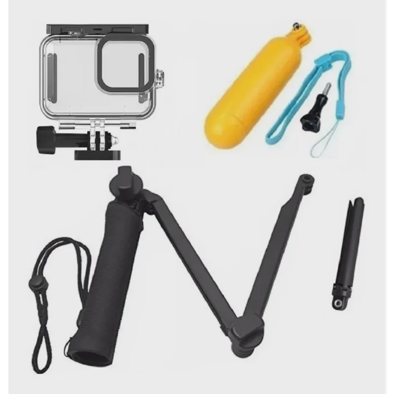 Kit Com Acessórios Para GoPro Hero 9 Black Caixa Estanque Protetora Tripé Bastão 3 Way Multi Função Boia Flutuante