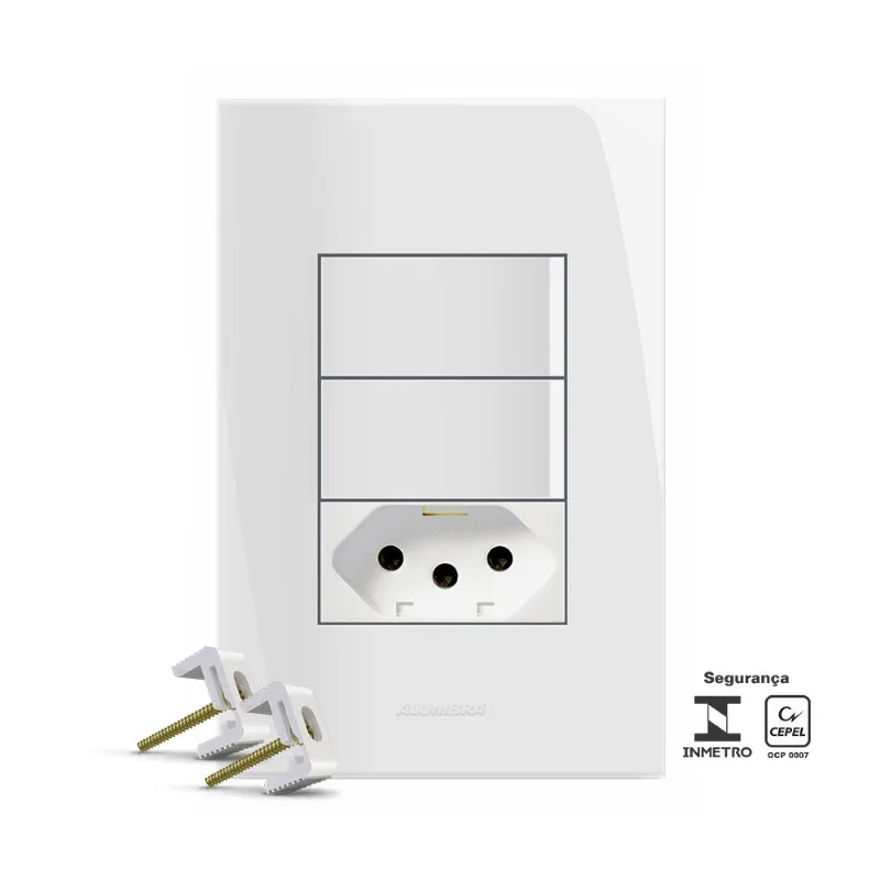 Interruptor 4x2 duplo paralelo com placa e tomada 10A Inova Alumbra
