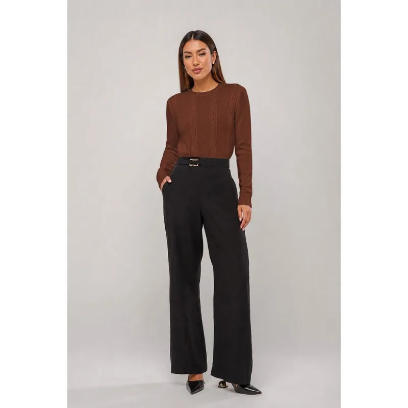 Blusa de Tricot Texturizado Gola Redonda Marrom Salvatore Tamanho GG