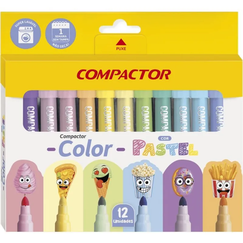 Caneta Hidrográfica Com 12 Cores Color Pastel Compactor
