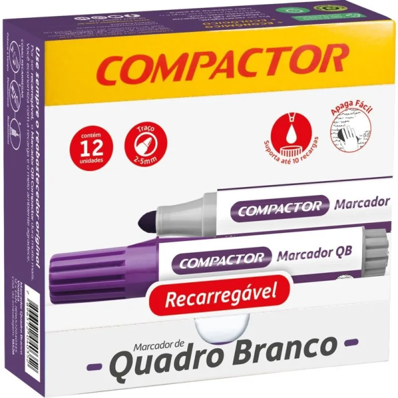 Pincel Quadro Branco QB Recarregavel Violeta CX.C/12 - Compactor - Papelaria