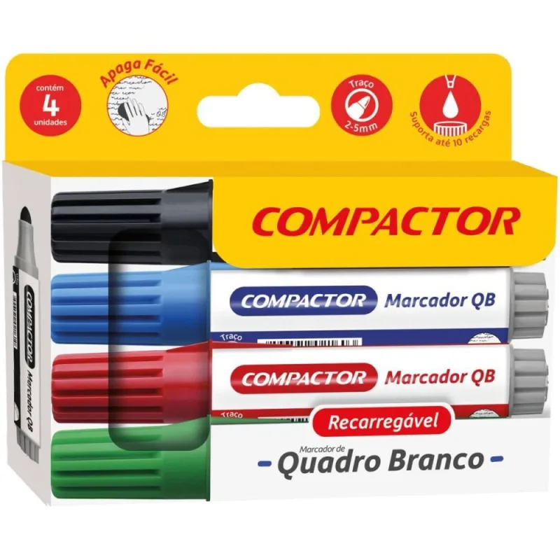 Pincel Quadro Branco QB Recarregavel PT/AZ/VM/VD PCT.C/05 - Compactor - Papelaria
