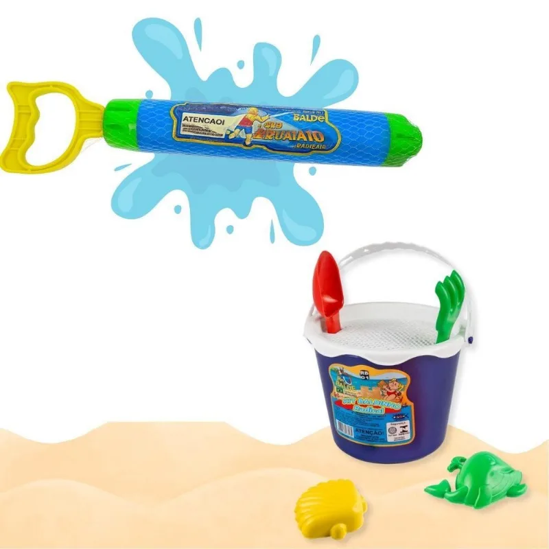 Kit Brincadeira Na Praia Com Lançador De Água + Balde Rb01