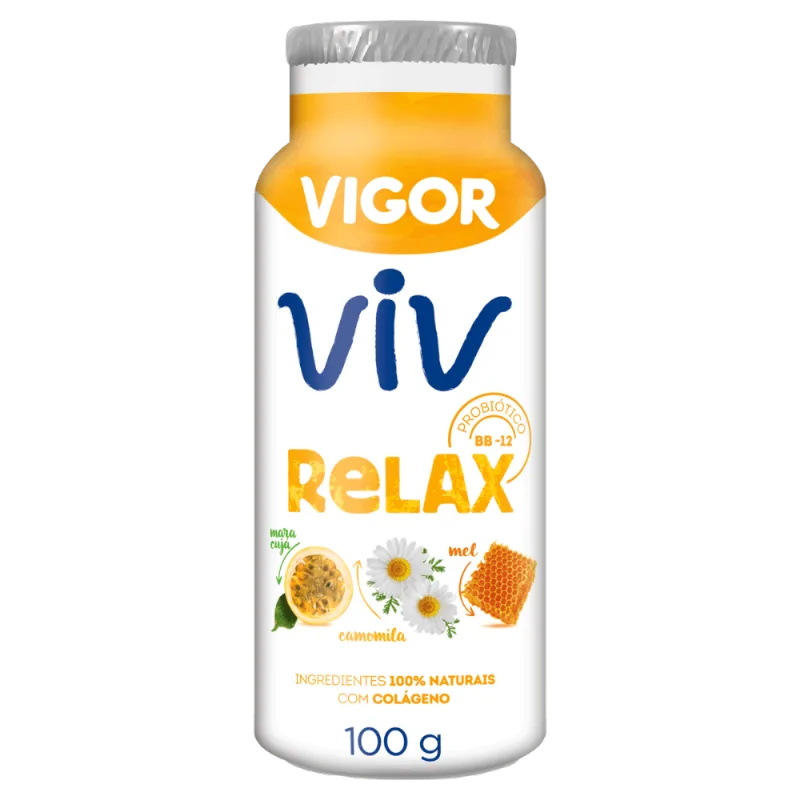 Leite Fermentado Vigor Viv 100g Leite Fermentado Maracujá, Mel e Camomila com Colágeno Vigor Viv Relax Frasco 100g