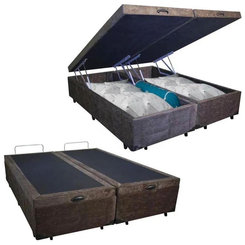 Cama Box Baú Queen Bipartido Suede Serene Marrom 158x198x44 - Serene - Colchões