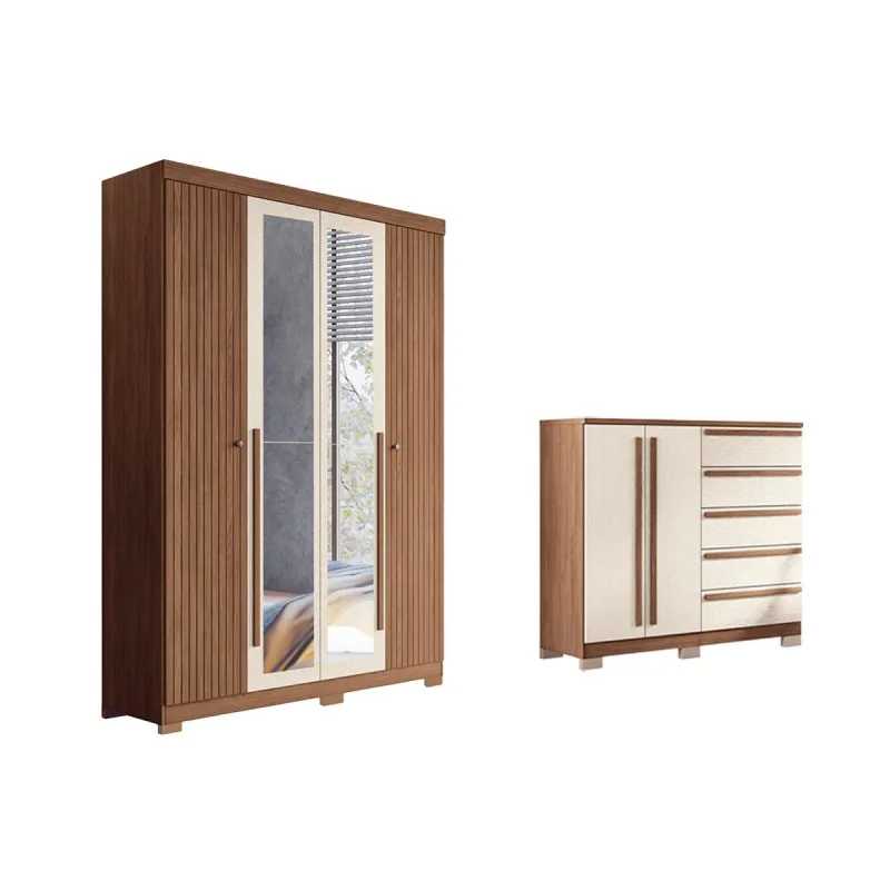 Quarto Completo Modu +Cômoda QC306 Jatoba/Areia - Santos Andirá - Santos Andirá - Móveis