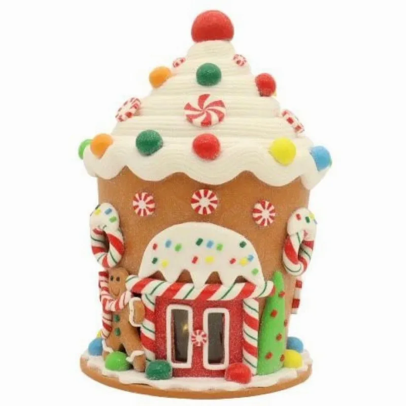 Enfeite Natalino Casa De Cupcake Do Papai Noel Com Led 25cm