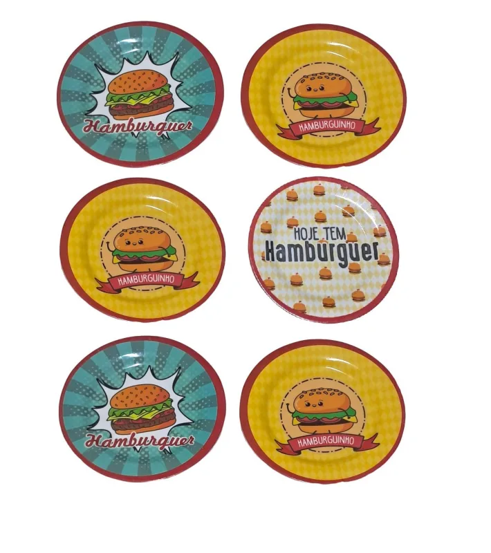 Conjunto 6 Pratos Em Melamina Raso Para Hamburguer Lanche 20cm - Não Informado - Utilidades Domesticas