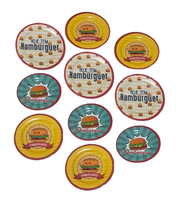 Conjunto 10 Pratos Em Melamina Raso Para Hamburguer Lanche 20cm - Não Informado - Utilidades Domesticas