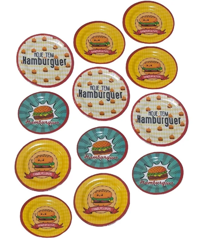 Conjunto 12 Pratos Em Melamina Raso Para Hamburguer Lanche 20cm - Não Informado - Utilidades Domesticas