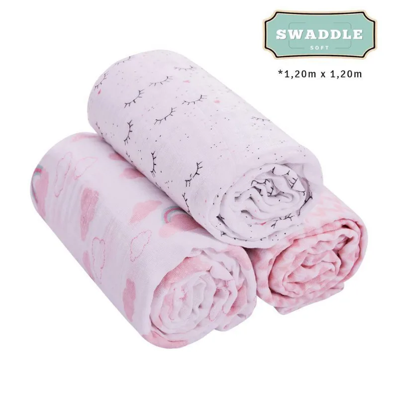 Cueiro Flanelado Estampado Rosa 80x60Cm Com 3 Pçs