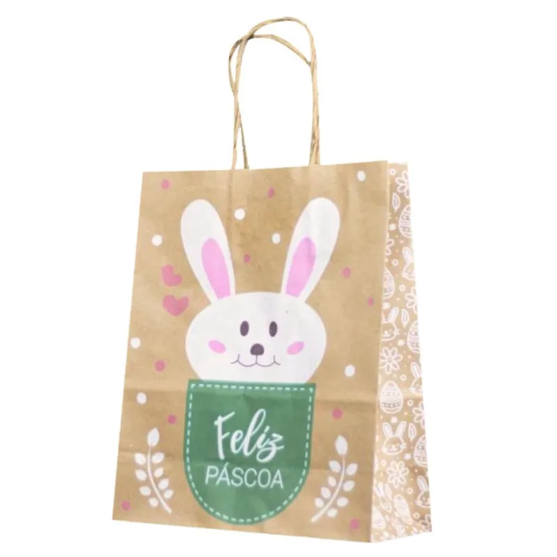 Kit 10 Sacola De Papel Kraft Páscoa Pocket P 17,5X8,5X21,5Cm