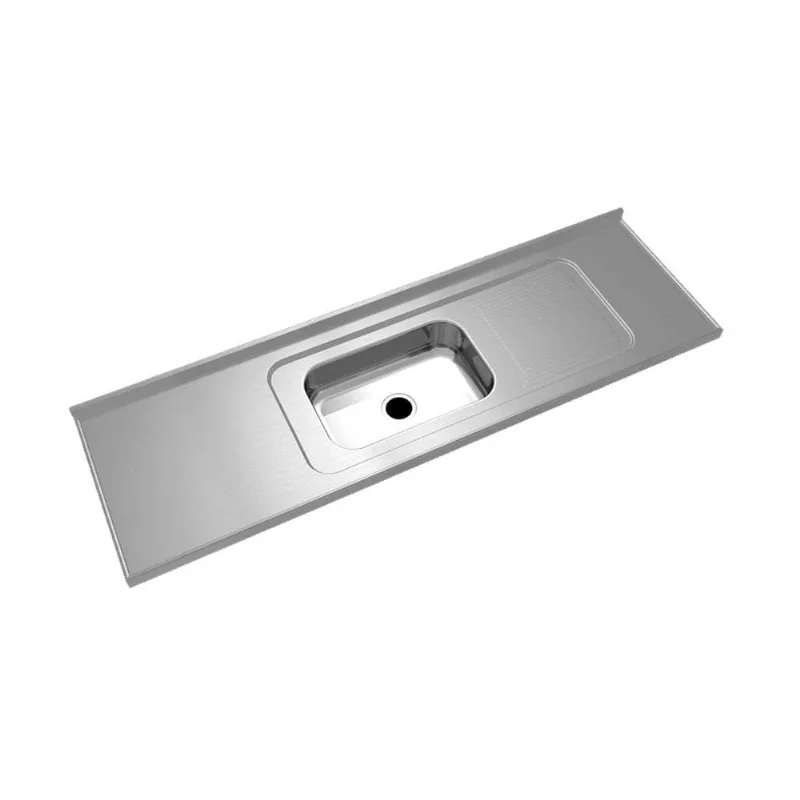 Pia Mekal de Aço Inox 200x60cm Cuba Profunda Prata