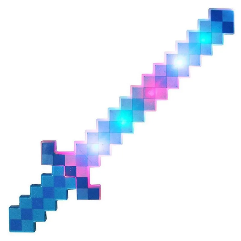 Espada Pixel Minecraft 58cm Diamante Som E Luz À Pilha Azul