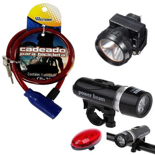 Kit Segurança Ciclismo Moto Lanterna Luz Capacete Cadeado - Não Disponível - Esporte E Lazer