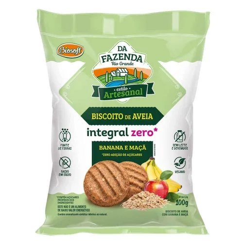 Biscoito Integral De Farelo De Aveia Zero 100g Banana .maça, Canela Biosoft - VITAO