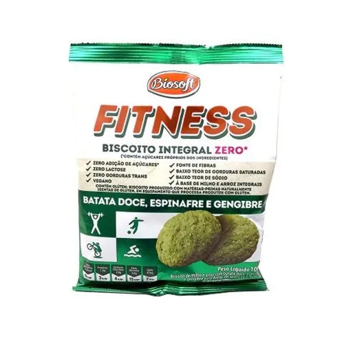 Biscoito Integral Fitness, Batata Doce, Espinafre E Gengibre, 100g - BIOSOFT