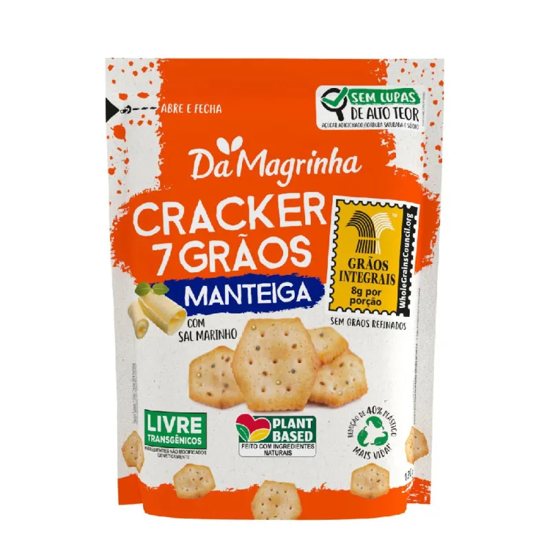 Biscoito Cracker Da Magrinha 7 Grãos Manteiga c/ Sal Marinho Pouch 120g - Da Magrinha - Mercearia