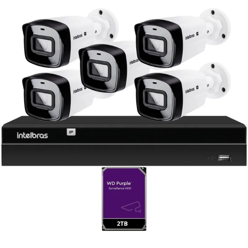 Kit Nvr Intelbras Nvd 1408P HD 2TB purple 5 Câmeras Ip Vipc