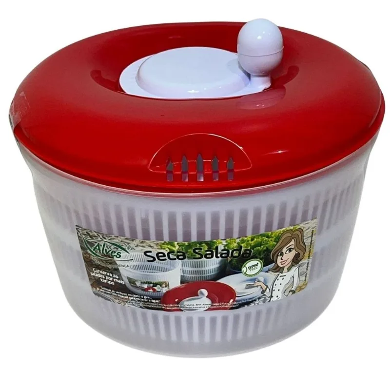 Centrífuga Secadora De Salada Manual Verduras Folhas Alves Vermelho