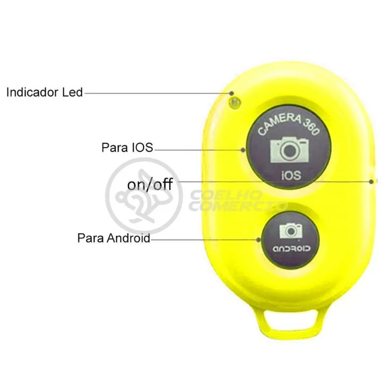 Controle Remoto Disparador Foto Bluetooth Selfie Amarelo Nº8