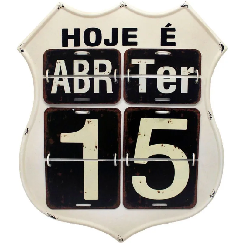 Calendário Americano Route Em Metal Branco Vintage Flip 40cm - Não Disponível - Papelaria