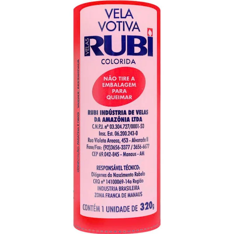 Vela Votiva Rubi Vermelha 320g un