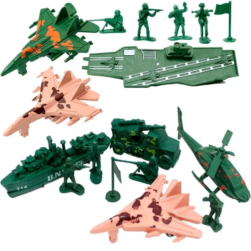 Brinquedo Militar Exército Porta Avião Soldado Caminhão 17 Peças