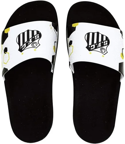 CHINELO SLIDE DUPÉ TIMES SANTOS CONFORTÁVEL COM TIRA ÚNICA COM ESCUDO DO TIME 146314 BANCO PRETO - DIVERSOS
