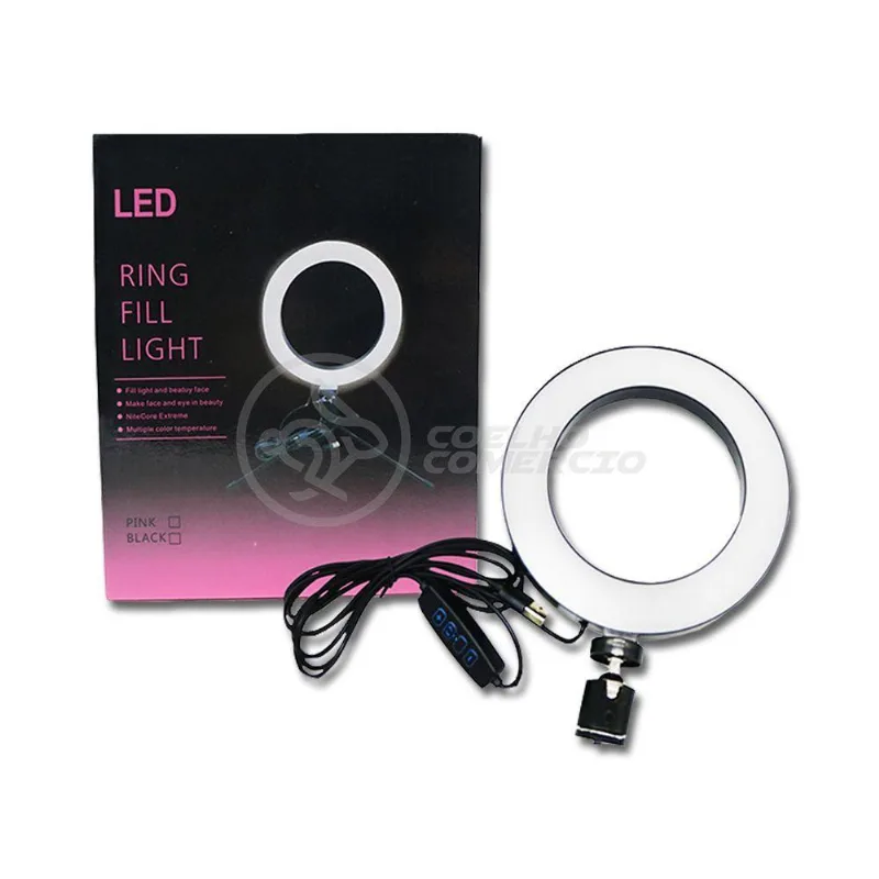 Ring Light De Mesa 6 Polegadas Com Tripé De 16cm Incluso + Microfone De Podcast Sf-666 Pc Laptop