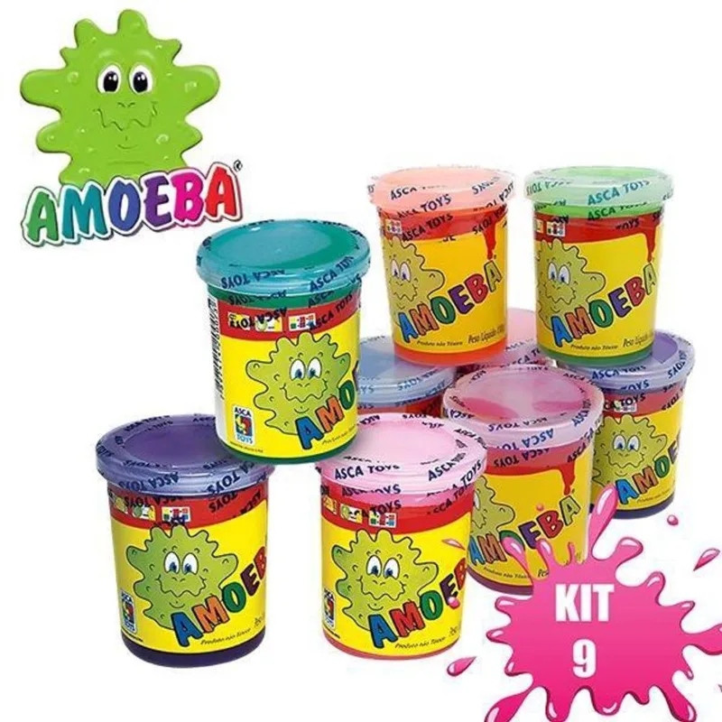 Kit 9 Amoebas Massinha Colorida Geleca De Brincar 110G