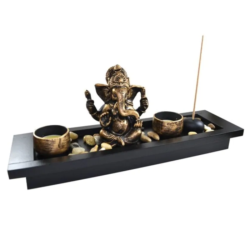 Terrário Bandeja Areia Altar Ganesha Jardim Zen Decorativo Porta Vela Incenso Madeira 14cm - Genérico - Utilidades Domesticas