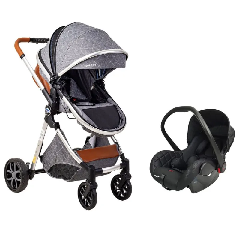 Carrinho de bebe europeu luxo 3 em 1 ares + bebe conforto preto - passear baby