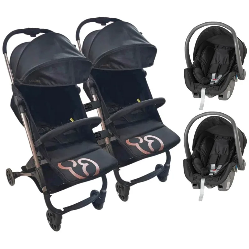 Carrinho para gêmeos duolee duo preto cobre + bebe conforto cocoon - galzerano