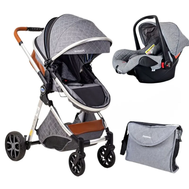 Carrinho europeu luxo com bolsa ares cinza + bebe conforto - passear baby