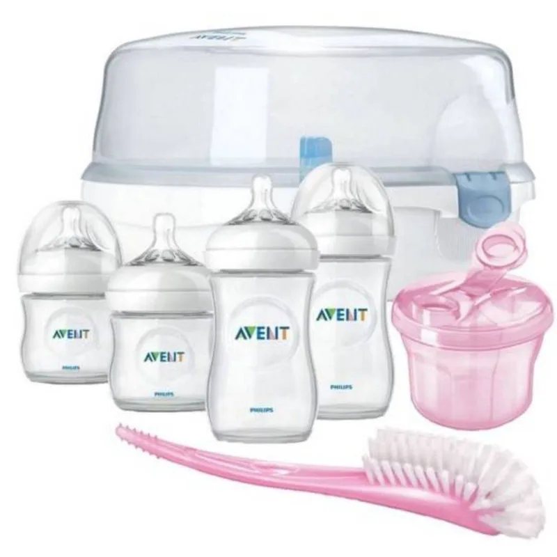 Kit Esterilizador Mamadeiras Pétala Dosador e Escova Rosa - Avent