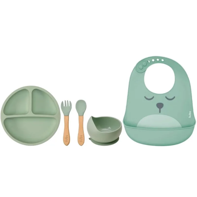 Kit refeicao INFATINIL4 pecas de silicone gumy verde- buba