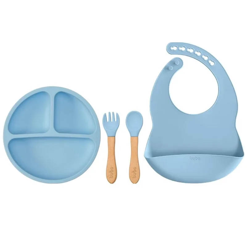 Kit refeicao infantil 3 pecas silicone azul - buba