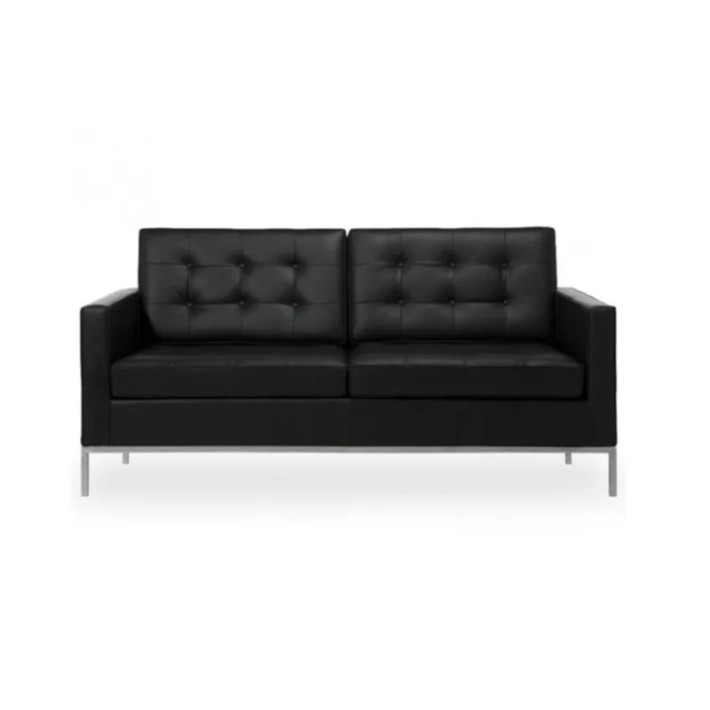 Sofá Florence Knoll 2 Lugares Cromado Em Sintético Preto