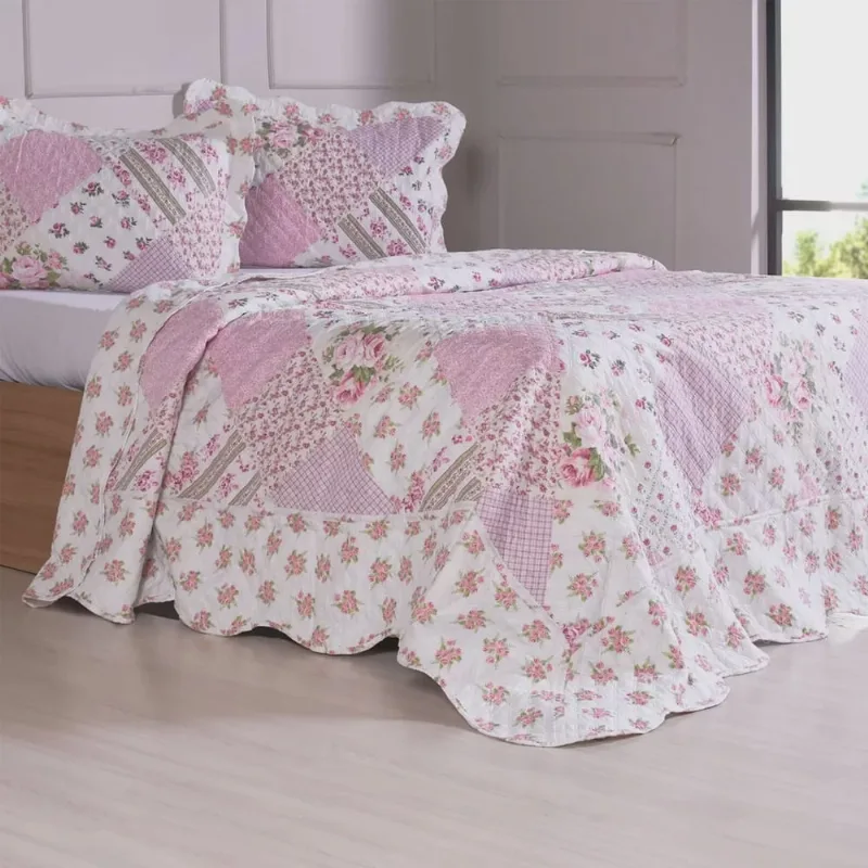 Kit Colcha Frame Bene Casa Queen 3 peças Microfibra Melinda