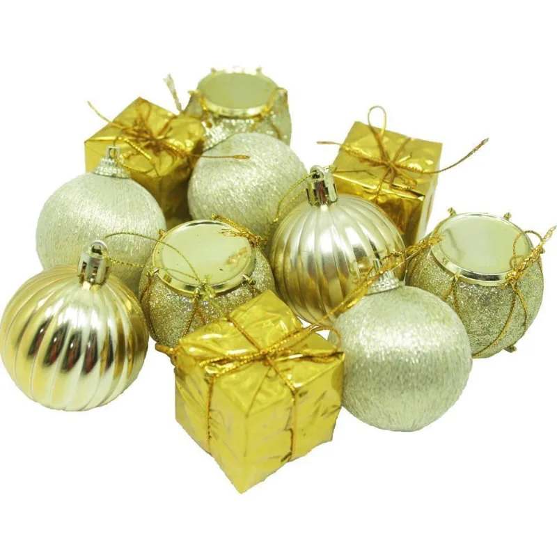 Kit 22 Pçs Enfeite Tubo Natalino árvore De Natal Dourado 5cm