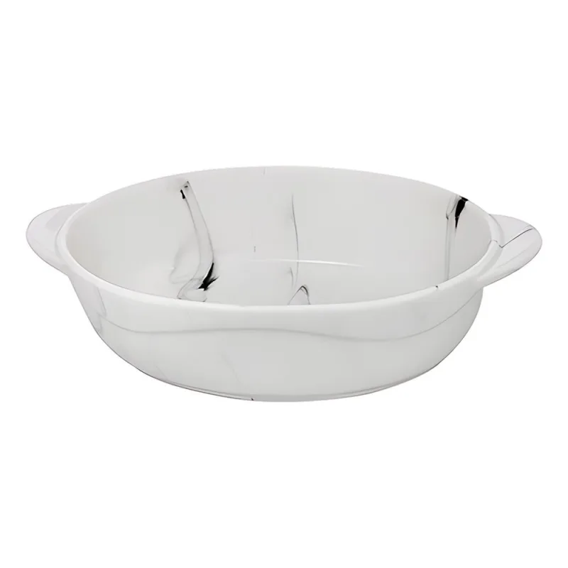 Travessa Hauskraft Retangular Porcelana Marmorizada c/ Alça 18cm - Etilux - Utilidades E Casa