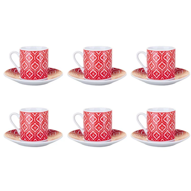 Conjunto 6 Xicaras Café Porcelana 90ml Mosaico Etilux Hauskraft Vermelha