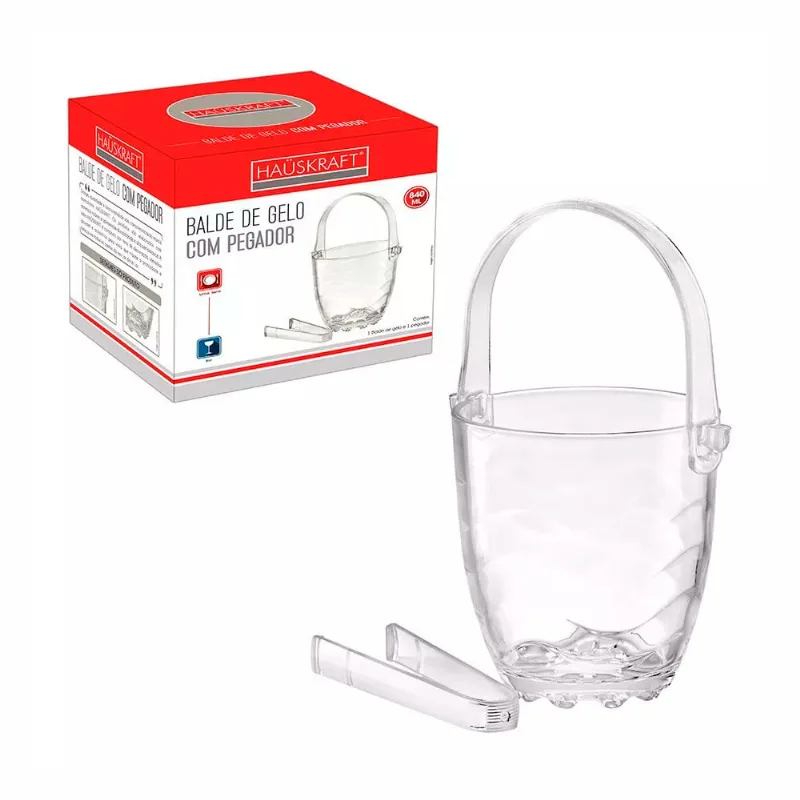 Balde p/ Gelo Hauskraft BGLO-010 Vidro e Plástico com Pegador 840ml