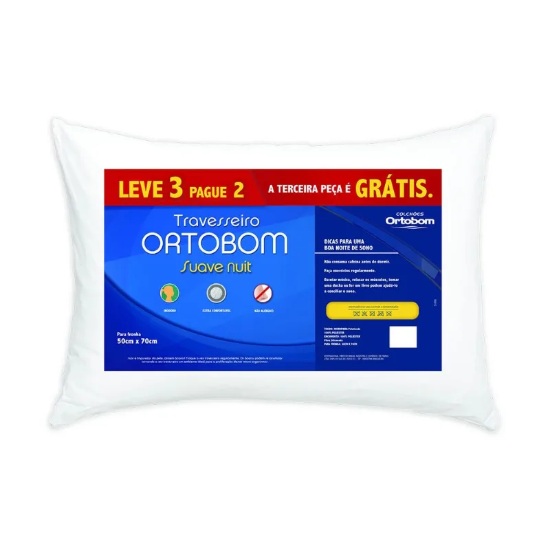 Travesseiro em Fibra de Silicone 50x70 cm Ortobom Noites Perfeitas Branco