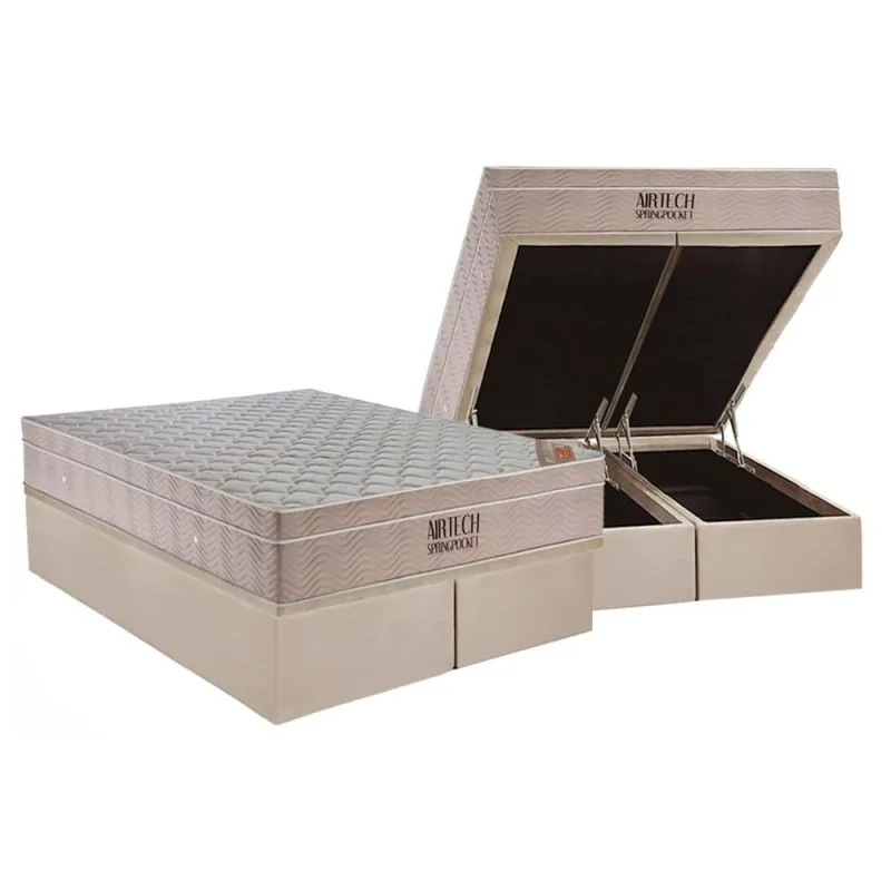 Cama Box Baú King: Colchão Molas MasterPocket Ensacadas Ortobom Super Fort Airtech Spring + Base crc Suede Clean(193x203) - Ortobom - Móveis