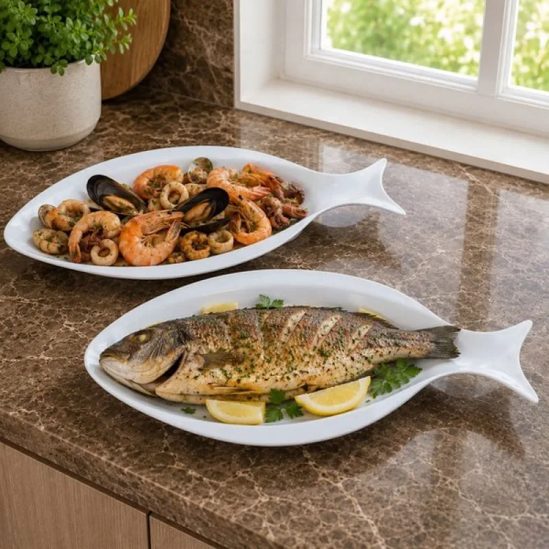 Petisqueira Travessa Bandeja Peixe Oceano Melamina Kit 2pçs - Genérico - Utilidades Domesticas